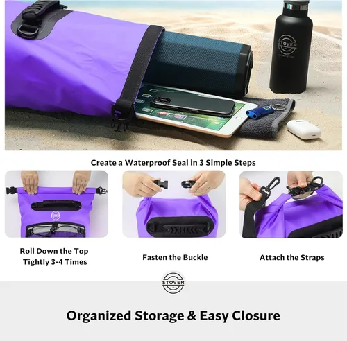 Miniatura 5 de STOVER 5/10/25/30/40/55L Waterproof Dry Bag- Roll-Top Backpack w/Phone Case- Kayaking, Hiking, Camping, Boating- Men/Women 30L Púrpura