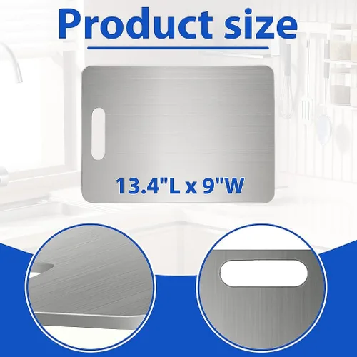 Miniatura 7 de Tabla de cortar de titanio de 13.4 x 9 pulgadas, tabla de cocina de titanio 100% puro, superficie antideslizante, apta para lavavajillas, resistente