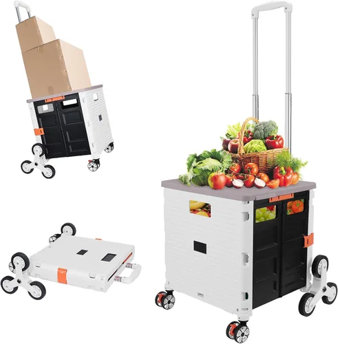 Miniatura 22 de FELICON SELORSS Carro de Utilidad Plegable Carro de Mano Plegable con Mango Telescópico de Plástico Resistente Cesta Plegable de 4 Ruedas Giratorias