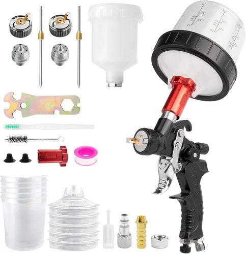 Miniatura 6 de Mini pistola de pulverización de aire HVLP con boquillas de 0.8/0.039 in y 5 vasos de pintura desechables de 6.8 fl oz, 125 cc de taza