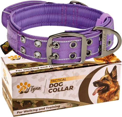 Miniatura 30 de ADITYNA Collar de perro resistente para perros grandes, collar naranja reflectante con asa para entrenar y caminar, ancho, grueso, táctico