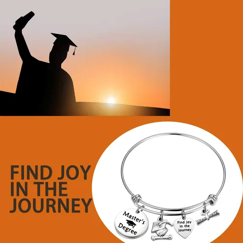 Miniatura 5 de TGBJE Regalo de graduación de maestros, pulsera con texto en inglés Find Joy In The Journey, regalo de graduación universitaria, regalo de maestría