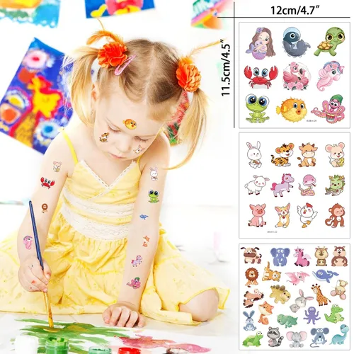 Miniatura 2 de Aresvns Paquete económico de tatuajes temporales para niños, más de 1000 piezas de tatuajes falsos lindos para niños y niñas, suministros de fiesta