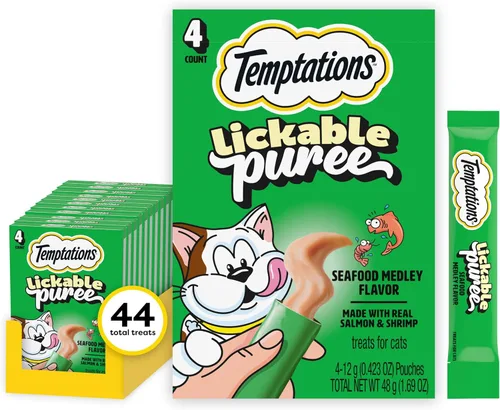 Miniatura 30 de Temptations Paquete variado de puré cremoso de golosinas para gatos lamibles, tubos de 0.42 onzas, 48