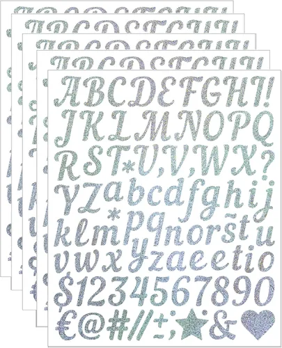 Miniatura 14 de 8 hojas de calcomanías de letras, 1008 calcomanías del alfabeto, letras autoadhesivas de vinilo de 1 pulgada, calcomanías de alfabetos negros ABC