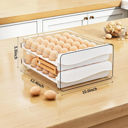 Miniatura 6 de JOYZAN Soporte para huevos para refrigerador, 60 unidades, contenedor de almacenamiento de huevos de gran capacidad para refrigerador, organizador
