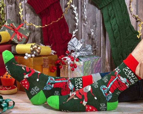 Miniatura 7 de PanPacSight Calcetines redondos de Navidad para hombre, calcetines divertidos de culto medio
