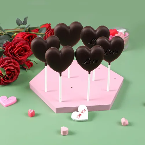 Miniatura 6 de Webake Moldes de Piruleta en Forma de Corazón de 6 Agujeros, Moldes de Caramelo de Chocolate en Forma de Corazón con Palillos de Piruleta, Ideales