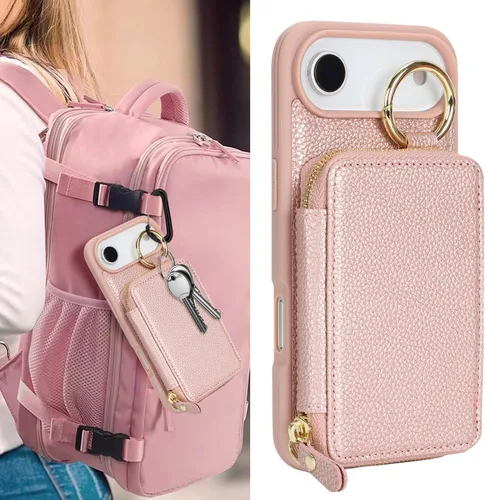 Miniatura 3 de Funda compatible con iPhone Air Wallet con tarjetero para iPhone Air, funda con cremallera y ranura para mujer, 5G de 6.5 pulgadas, color oro rosa