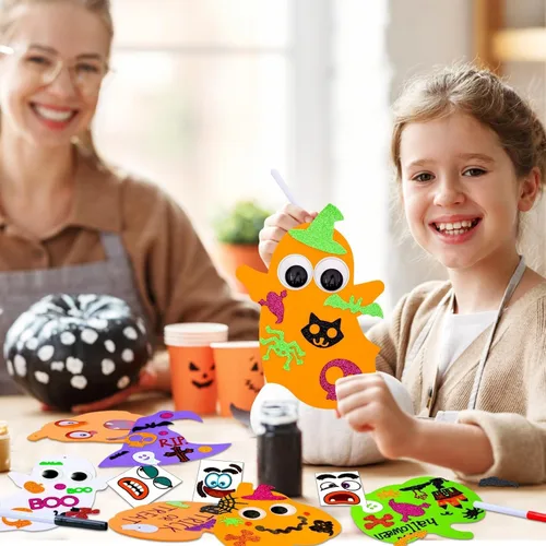 Miniatura 5 de Garma Juego de 330 calcomanías de espuma, manualidades de Halloween para niños, calabaza, fantasma, araña, murciélago, bruja, sombrero de bruja, kit