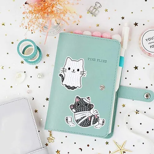 Miniatura 5 de MEGZIHXN Kit de calcomanías artísticas de diamantes para niños, gato mágico, calabaza, gato, compras, caramelo, gato durmiendo en un libro, pintura