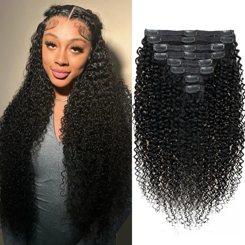 Miniatura 63 de Extensiones de cabello con clip de 12 pulgadas, rizado birmano, negro natural, extensiones de cabello con clip rizado birmano, cabello humano real