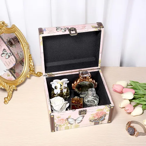 Miniatura 5 de ELLDOO Cofre decorativo del tesoro, caja de almacenamiento de madera + piel sintética para joyas, caja de recuerdos para niñas y mujeres