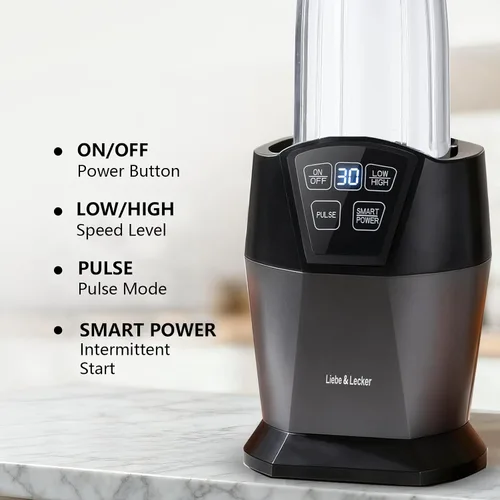 Miniatura 4 de Liebe&Lecker Batidora Bullet con 1200 W de pico de vatios, potente batidora de batidos, tecnología inteligente, mezcla de frutas congeladas
