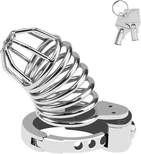 Miniatura 5 de Jaula de castidad de tamaño ajustable para pene esqueletizada, transpirable, de acero inoxidable, dispositivos de castidad masculina (mediana)