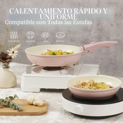 Miniatura 5 de Juego de utensilios de cocina de cerámica antiadherentes, 8 piezas, juego de ollas y sartenes, mango desmontable, juego de cocina de inducción