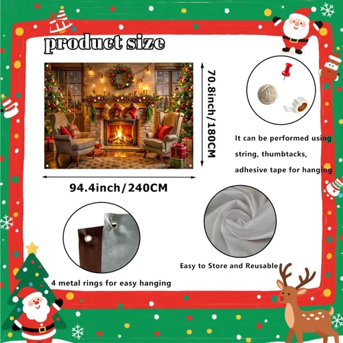 Miniatura 2 de Fondos de Navidad de 94.4 x 70.8 pulgadas, telón de fondo de fotografía de Navidad, telón de fondo de chimenea, fondo de Navidad para fotografía