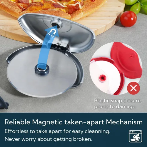 Miniatura 3 de KITCHENDAO Rueda cortadora de pizza de alta resistencia – Cortadora de pizza de mano con diseño magnético desmontable, hoja afilada de 4 pulgadas