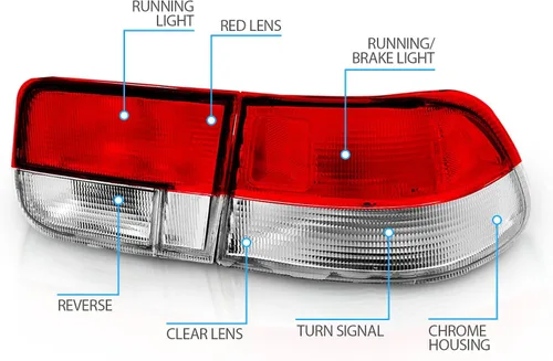 Miniatura 4 de AmeriLite Juego de 4 luces traseras de freno de repuesto para Honda Civic Coupe OE 1996-2000, lado del pasajero y del conductor Transparente Rojo