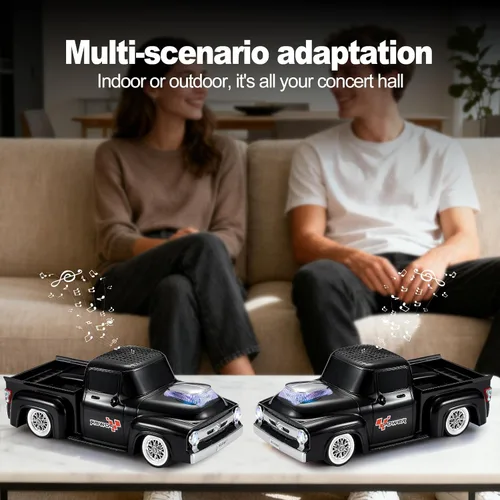 Miniatura 6 de Altavoz Bluetooth para camioneta vintage, modelo de camión retro con sonido HD, micrófono integrado, luces LED de fiesta, doble emparejamiento TWS