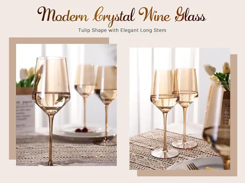 Miniatura 5 de Physkoa Juego de copas de vino de color ámbar de 6 a 16 onzas, copas de vino marrón con tallo largo alto y parte inferior de tulipán, cristalería