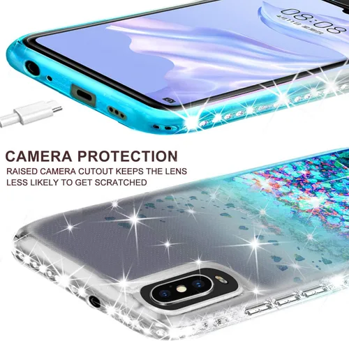 Miniatura 5 de Funda compatible con Huawei P30, con [protector de pantalla de vidrio templado] SOGA Diamond Liquid Quicksand Cover Cute Girl Women Phone Case