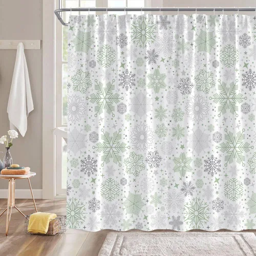 Cortina de ducha de copo de nieve de Navidad, gris salvia gran, copos de nieve, vintage, rústico, para invierno, vacaciones, feliz Navidad, juego de