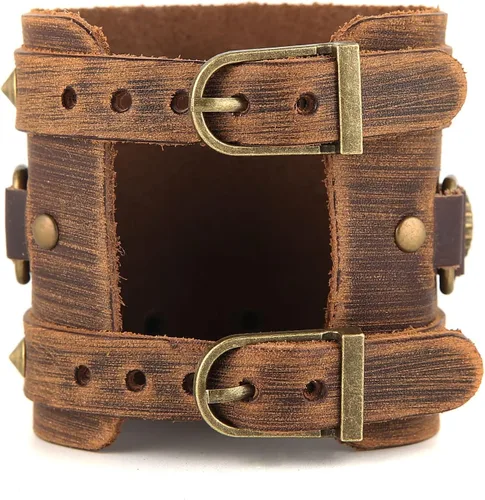 Miniatura 3 de STWTR Pulsera ancha de cuero con cinturón ancho para hombre, estilo punk, rock, moto, Sin gemas.