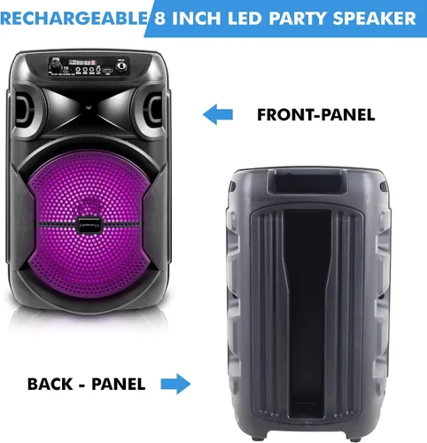 Miniatura 2 de Technical Pro 8 pulgadas portátil 800 vatios altavoz Bluetooth con woofer y tweeter, Festival PA LED altavoz con tarjeta Bluetooth/USB, estéreo