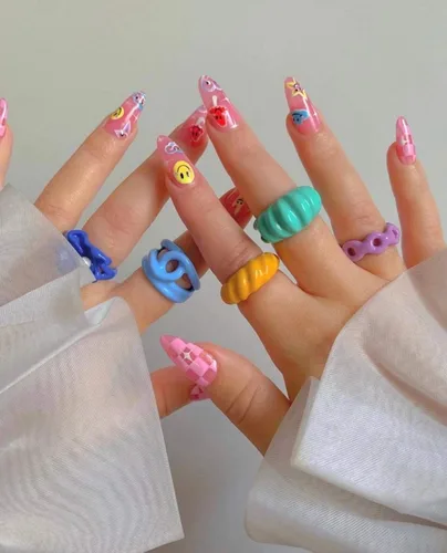 Miniatura 2 de Sloong 10pcs Y2K Grueso Anillo de Cadena de Moda Abierta Anillo de Dedo Colorido Niños Anillo Apilado para Mujeres Niñas Niños