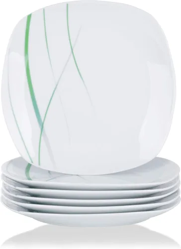 Miniatura 18 de VEWEET, Serie Fiona - Juego de vajilla de 30 piezas para 6 personas, blancos con rayas negras y grises, vajilla de porcelana de platos de postre