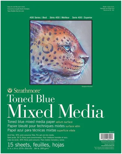 Miniatura 7 de Strathmore 400 Serie, Bloc de Dibujo para Técnica Mixta Tono Azul 6"X8" - 15 Hojas - 62462406 Azul Tonificado
