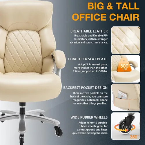 Miniatura 3 de ZSQN Silla de Oficina Grande y Alta para Personas de Gran Tamaño, 500LBS Respaldo Alto Extra Ancha Silla de Oficina Ejecutiva de Servicio Pesado