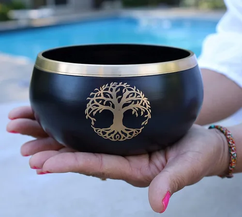 Juego de cojines tibetanos de mazo de cuenco de árbol de la vida para meditación, yoga, curación espiritual y atención plena, color negro extragrande