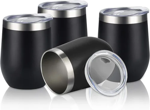 Miniatura 7 de Lifecapido Paquete de 4 copas de vino de acero inoxidable de 12 onzas sin tallo, vaso de vino aislado, vasos de vino de acero inoxidable con tapas