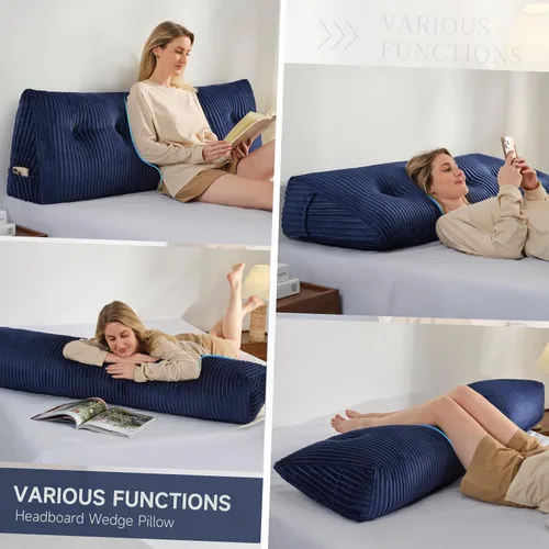Miniatura 4 de Z-hom Almohada de cabecera tamaño King, almohada de lectura de cuña triangular para cama o sofá, cojín ergonómico para respaldo para sentarse, leer