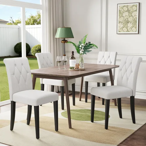 Miniatura 8 de Welzona - Juego de 4 sillas tapizadas para comedor, estilo Parsons, con botones, con patas de madera maciza, silla moderna de tela para Negro