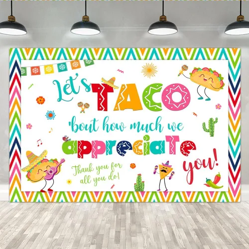 Miniatura 11 de Lofaris Fondo de 5 x 3 pies con texto en inglés "Thank You for All You Do Let's Taco Bout How Much We Apreciate You