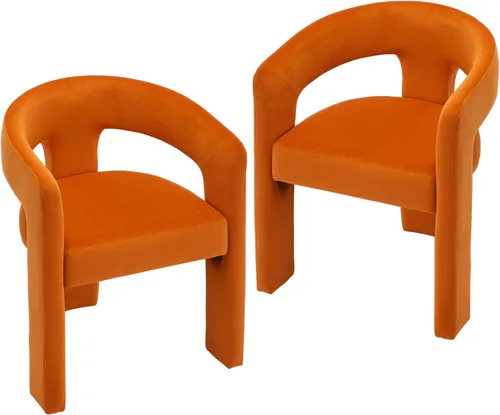 Miniatura 25 de VESCASA Silla de Comedor de Barril de Terciopelo con Respaldo Abierto, Sillón Lateral de Acento Moderno Tapizado con 3 Patas para Caqui-terciopelo