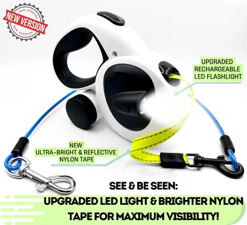 Miniatura 2 de Snuggle Paws - Correa retráctil para perro de 16 pies, todo en uno, con linterna LED, soporte para bolsa de excrementos, cable de acero resistente a