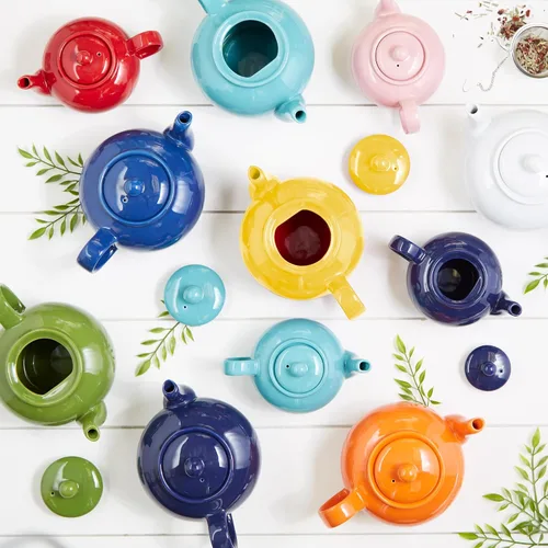 Miniatura 10 de Colección de teteras de gres RSVP International, apta para microondas y lavavajillas, 16 onzas, azul