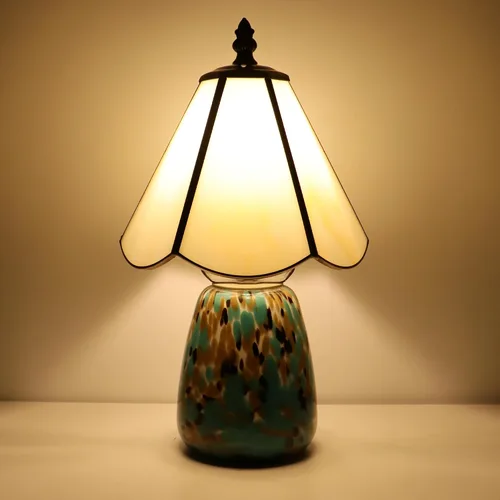 Miniatura 6 de Tiffany Style Stained Glass Table Lamp 12 Inch - Milky White Mushroom Lamp, 7X7X12 Inch,Mini Night Light, Glass Base, Accent Light,E12 Bulb