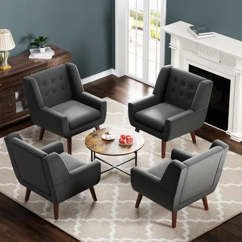 Miniatura 10 de HUIMO Silla de Acento para Sala de Estar, Sillón Tapizado con Botones Capitoné, Sillas de Sofá de Tela de Lino para Dormitorio, Sala de Estar, Silla