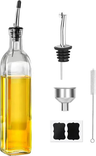 Miniatura 9 de Botella dispensadora de aceite de oliva, 2 dispensadores de aceite para cocina, botella de vidrio de aceite de oliva de 17 onzas y dispensador de 2