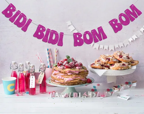 Miniatura 7 de Bidi Bidi Bom Bom Banner para despedida de soltera Baile latino mexicano Beat Latina Dance Music Beat Decoración Rosa Fuerte Glitter
