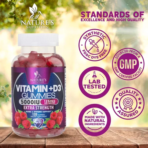 Miniatura 4 de Gomitas de suplemento de vitamina D – Vitamina D3 125 mcg 5000 UI por porción – hueso, dientes, músculo e inmunidad apoyo para la salud para hombres