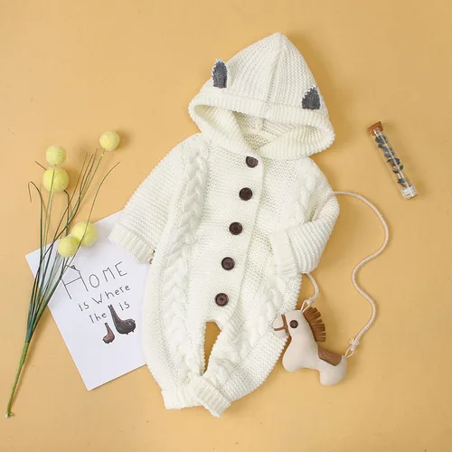 Miniatura 2 de TBUIALL Conjunto de suéter de invierno para bebés, niños y niñas, para mantener el calor, de punto, con capucha, lindo oído