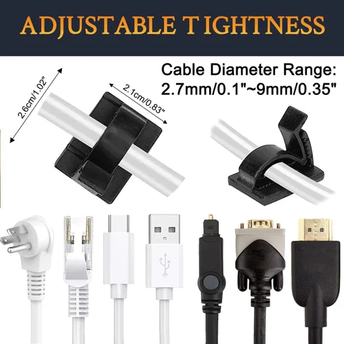 Miniatura 3 de SOULWIT 50 clips ajustables para organizar cables, organizadores adhesivos, clips de alambre adhesivos para TV, PC, Ethernet, debajo del escritorio
