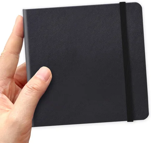 Cuaderno de bolsillo cuadrado de 5" x 5" con tapa dura de poliuretano de cuero de bolsillo práctico, 80 hojas de papel negro premium de 110 GSM,