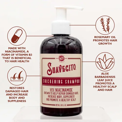 Miniatura 3 de Suavecito Champú para engrosar el cabello con niacinamida para adelgazar el cabello - Champú de vitamina B3 repara el cabello dañado, mejora